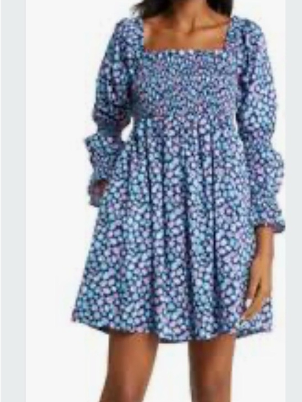 Lilly Pulitzer NWT  Beyonca Babydoll Long Sleeve Smocked Dress S Pockets Blue